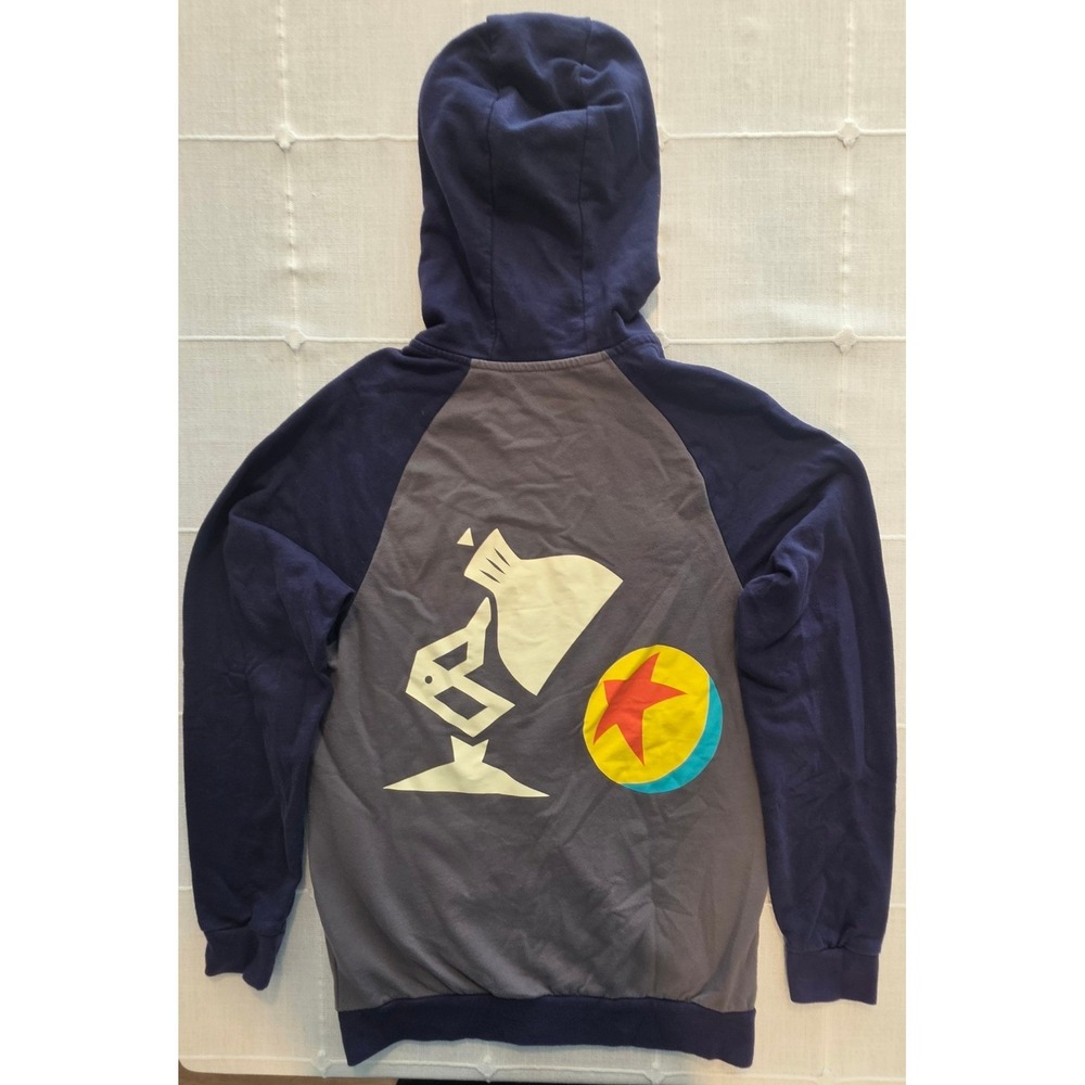 Disney Parks The World of Pixar Hoodie Gray Navy Blue Luxo Jr Ball Zip Small